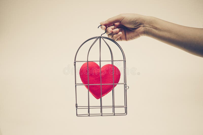 Red heart inside a cage royalty free stock images