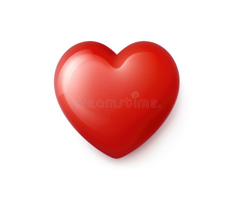 Red heart. Isolated red glossy 3D heart symbol on white background with shadow. Generative AI