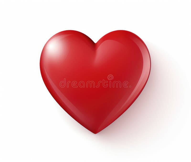 Red heart. Isolated red glossy 3D heart symbol on white background with shadow. Generative AI