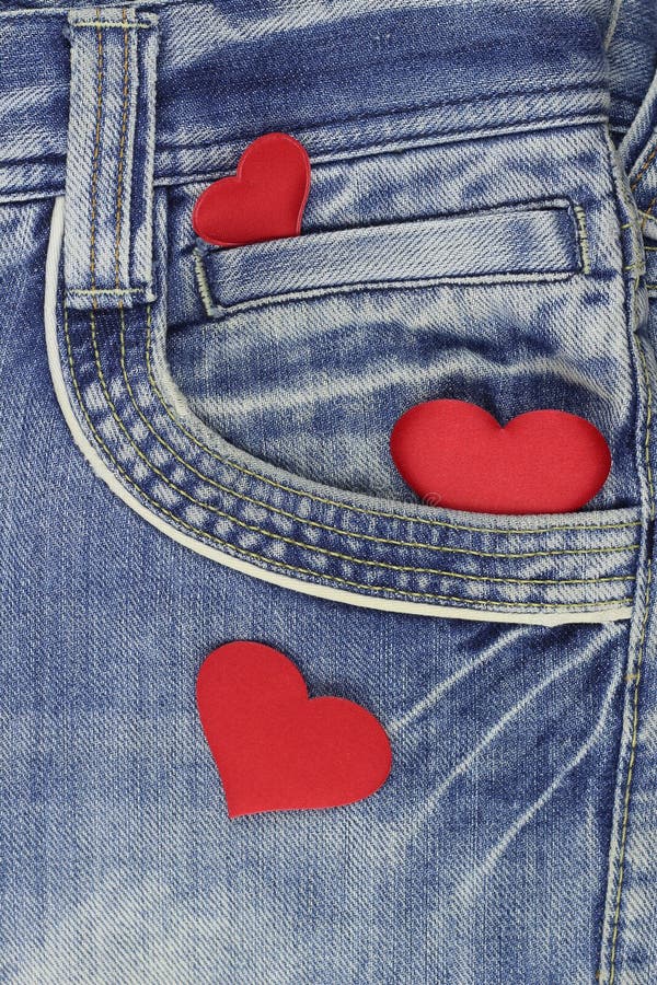 Red Heart in Jeans Pocket. View from Above Stock Image - Image of heart ...