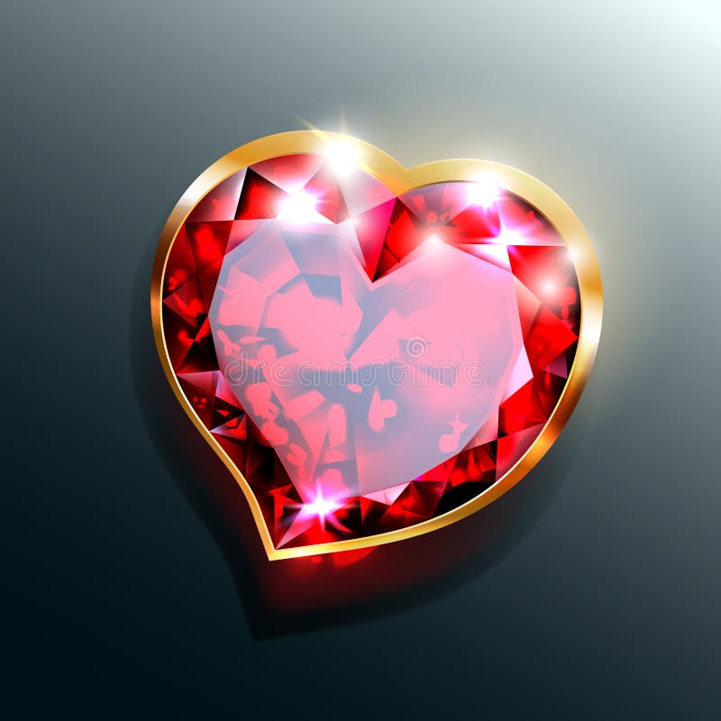 Red heart jewel with gold frame vector illustration Red heart jewel with gold frame vector illustration