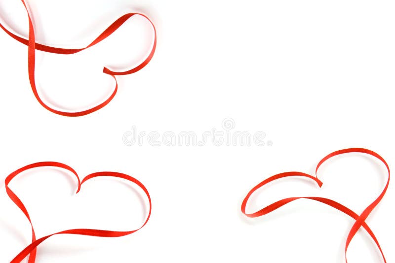 Red heart of ribbon on white background