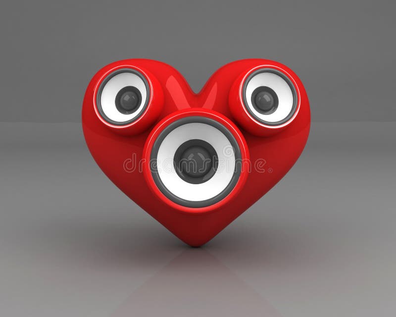 Red Heart with Speakers Over Grey Stock Illustration Illustration of