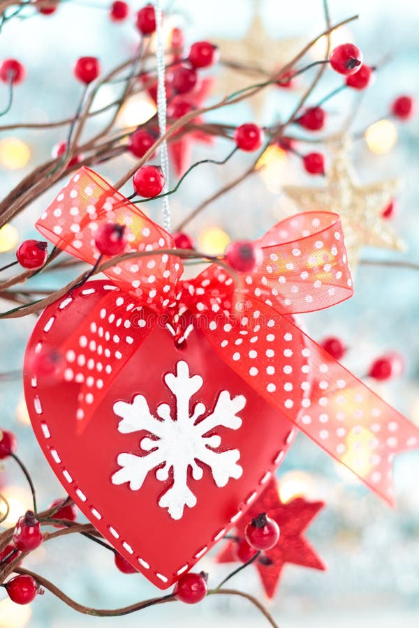 Red heart on tree. stock image. Image of light, cranberry 61815091