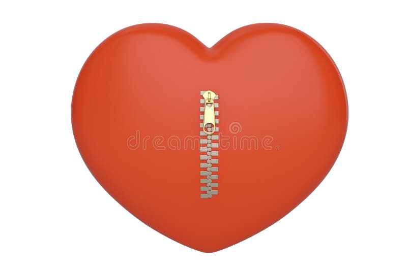 Red Heart With Zipper On White Background,3D Illustration. Stock