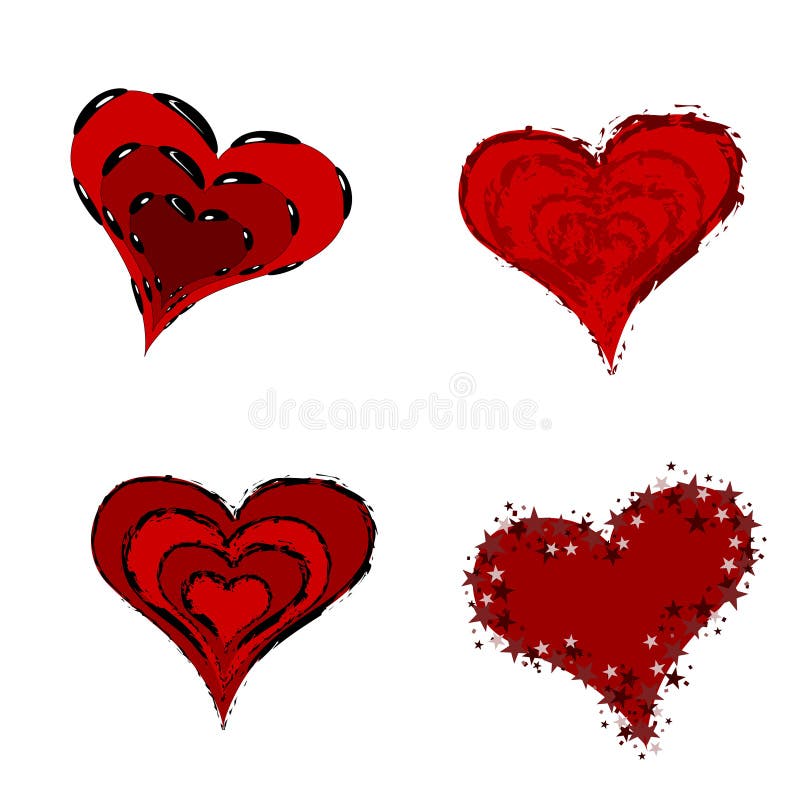Stylized red hearts with decorative borders isolated on white. Friendship borders vectors