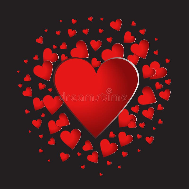 Red Hearts On Black Background Stock Vector - Image: 64313122