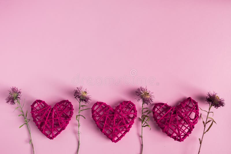 Red Hearts and Dried Flowers on a Pink Background, Love of Nature, Natural  Materials for a Gift for Valentine`s Day Stock Image - Image of holiday,  heart: 172161223
