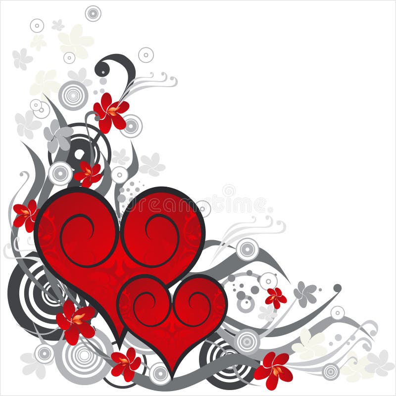 Red hearts on a flower ornament