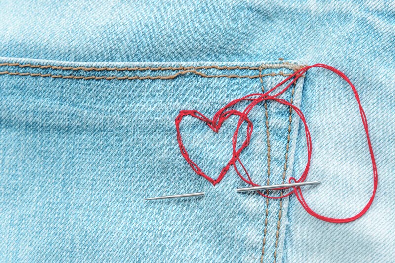 Red Hearts on Jeans Trousers Stock Image Image of greeting, love