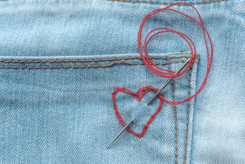 Red Hearts on Jeans Trousers Stock Image Image of greeting, love