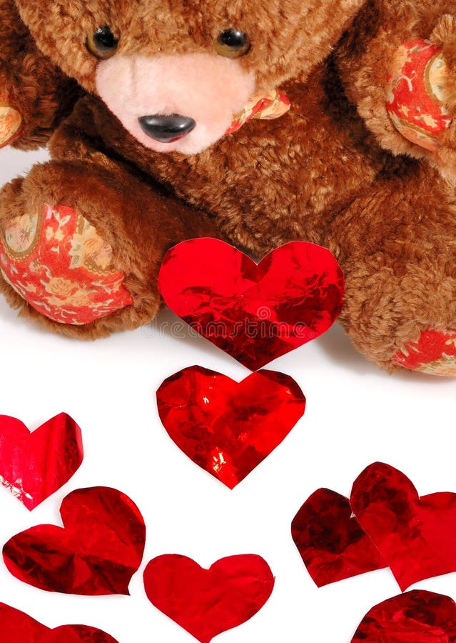 Red hearts and a teddy bear