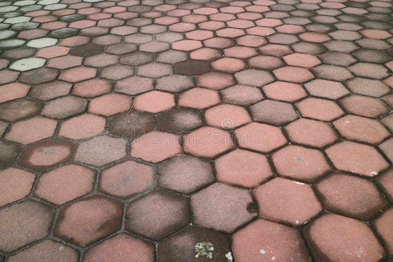 Red hexagon shaped brick paving royalty free stock image