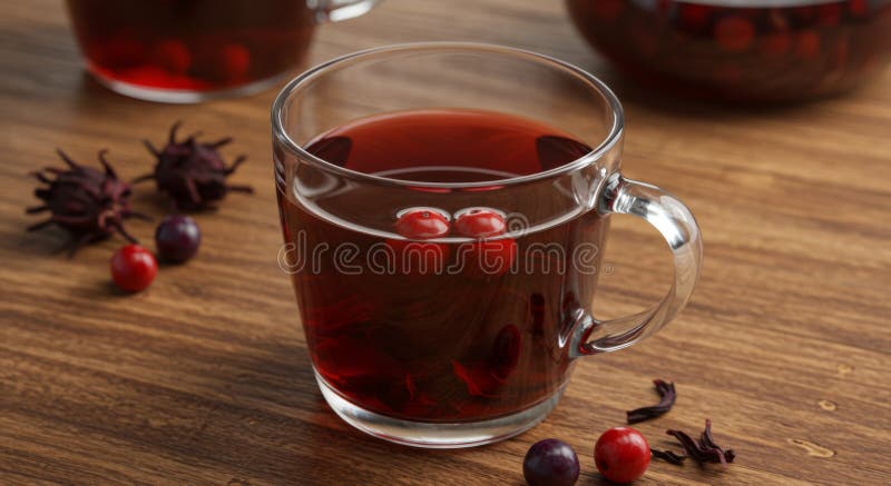 Red Hibiscus Tea med tranbär i Glass Mug stock illustrationer