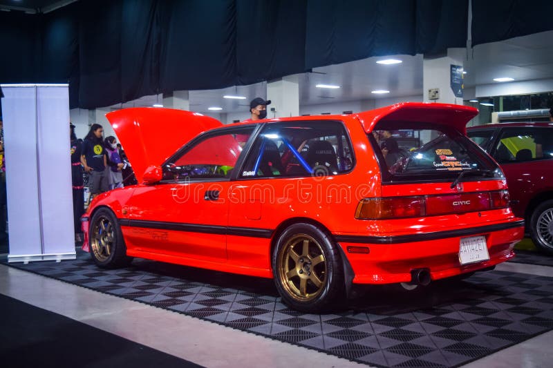 Red Honda Civic Si EF Hatchback in Indonesian Custom Show Editorial