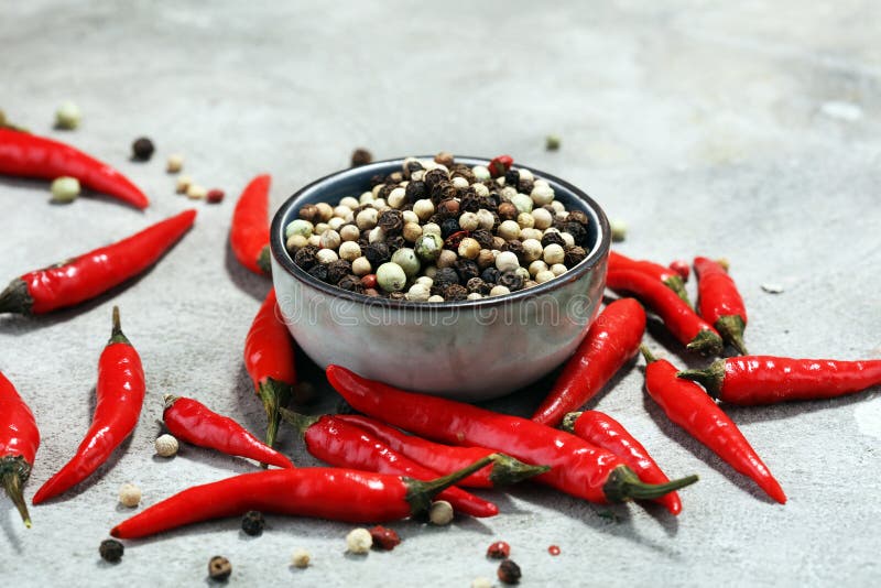 Red Hot Bird Chili Pepper With Pepper Corns Stock Image Image of view