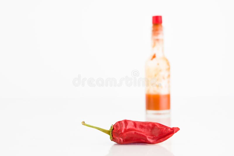 Red Hot Chili Pepper and Bottle of Chili Sauce Stock Image Image of