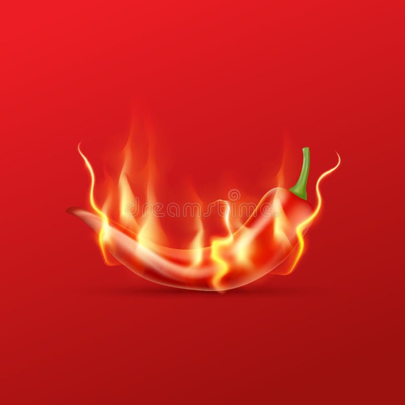Red Hot Chili Pepper with Flame on a Red Background. Hot and Spicy Food  Illustration. Vector Illustration Stock Vector - Illustration of burning,  green: 186322034