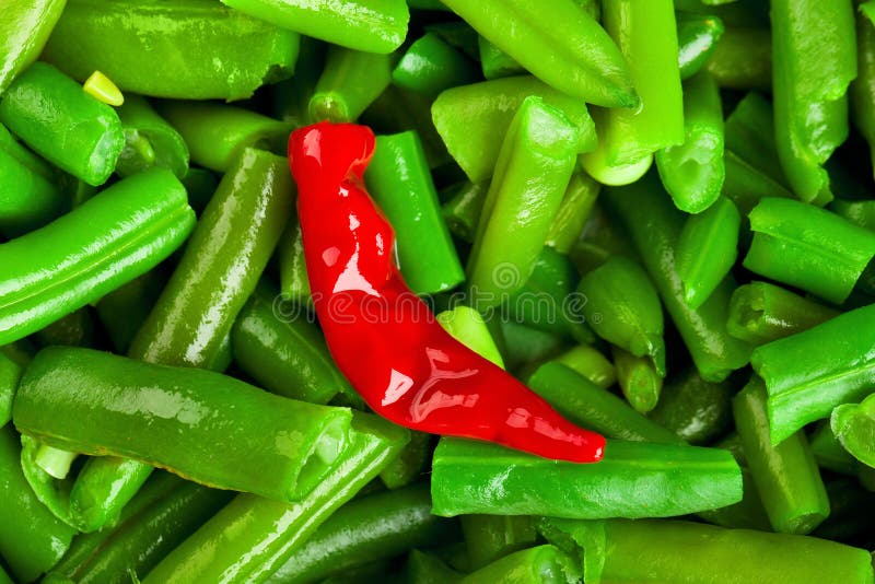Red hot chili pepper and green beans