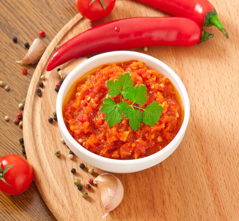 Red Hot Chili Pepper and Sauce on White Bowl Stock Photo - Image of ...