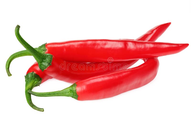 Red Hot Chili Peppers with Slices Isolated on White Background Stock