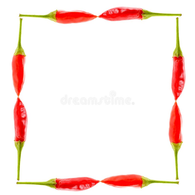 Picture Frame made of Red hot chili peppers Cayenne, Serrano with green stem. Cayenne, Serrano or Sicilian variety of chili. Studio image Isolated on white background. jj. Picture Frame made of Red hot chili peppers Cayenne, Serrano with green stem. Cayenne, Serrano or Sicilian variety of chili. Studio image Isolated on white background. jj