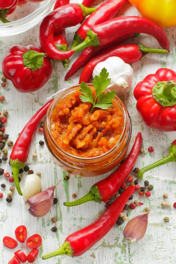 Homemade Red Hot Chilli Sauce in the Glass Jar Stock Image Image of