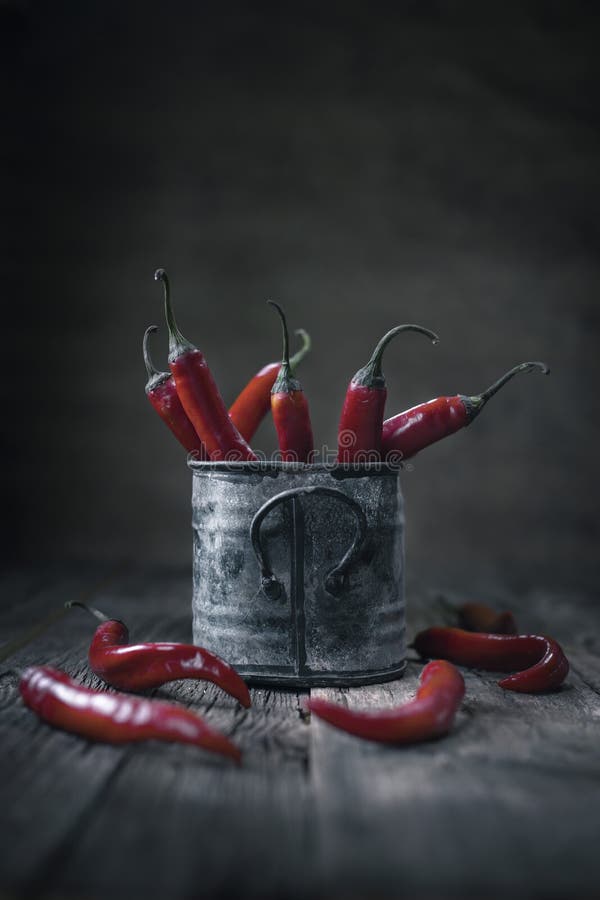 Red Hot Chily Peper, Still Life in an Old Mug Stock Image - Image of ...