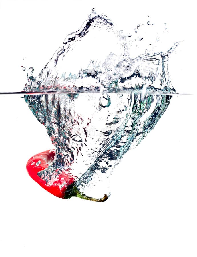 Red Pepper Dropped into Water with Splash Stock Image Image of cold