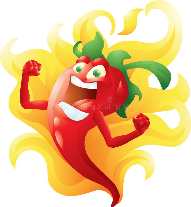 Red hot pepper on fire cartoon