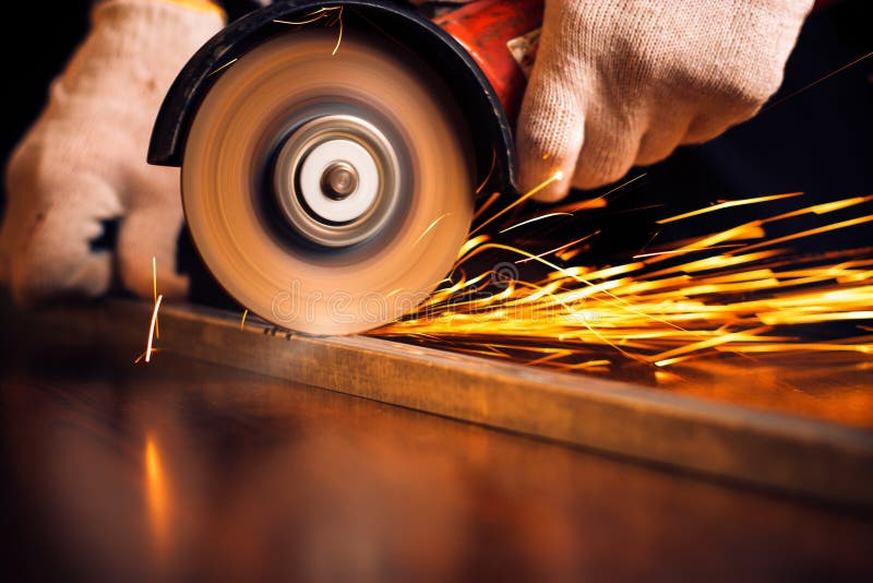 Red Hot Sparks at Grinding Steel Material Stock Photo Image of hand
