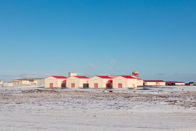 Red Hut over snow ground with clear blue sky background, Iceland stock photo Red Hut over snow ground with clear blue sky background, Iceland stock photo