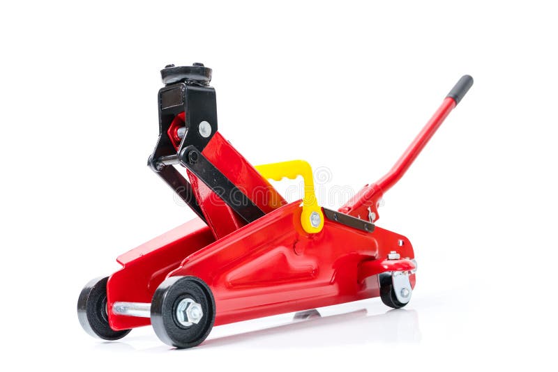 Red Hydraulic Floor Jack Isolated on White Background Stock Photo - Image  of moving, machine: 142870194