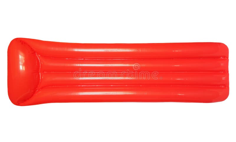 Red inflatable floating pool raft mattress isolated on white.