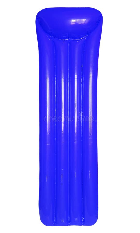 Blue inflatable floating pool raft mattress isolated on white. royalty free stock photo