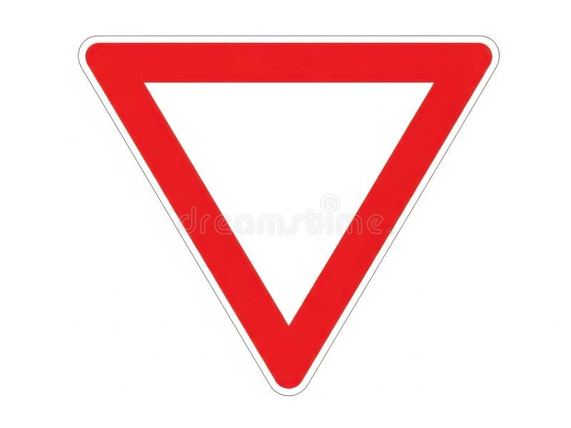 A red inverted triangle sign with a white outline and background royalty free illustration