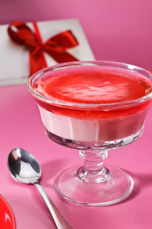 Red Jelly in Glass Cup with Pink Pudding for Valentineday Stock Image