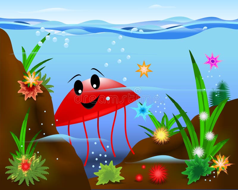 Red jellyfish, cdr vector