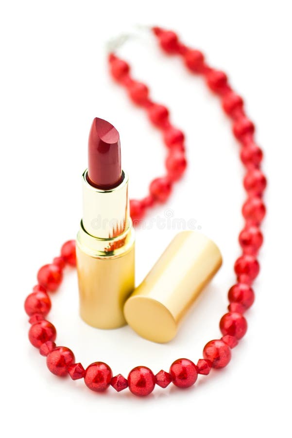 Red jewelry and lipstick stock photo. Image of lipstick 17838602