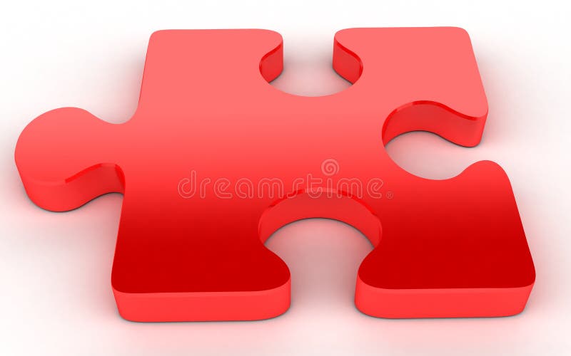 Red jigsaw puzzle piece isolated on white background.