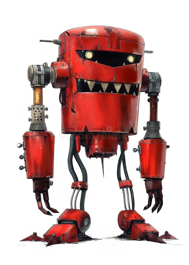 Robot din curtea de vechituri, izolat pe fond alb stock illustration