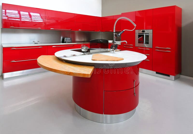 Red kitchen counter stock image. Image of appliances, design 9683709