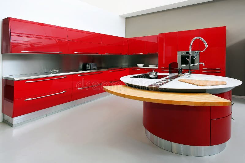 Red kitchen interior