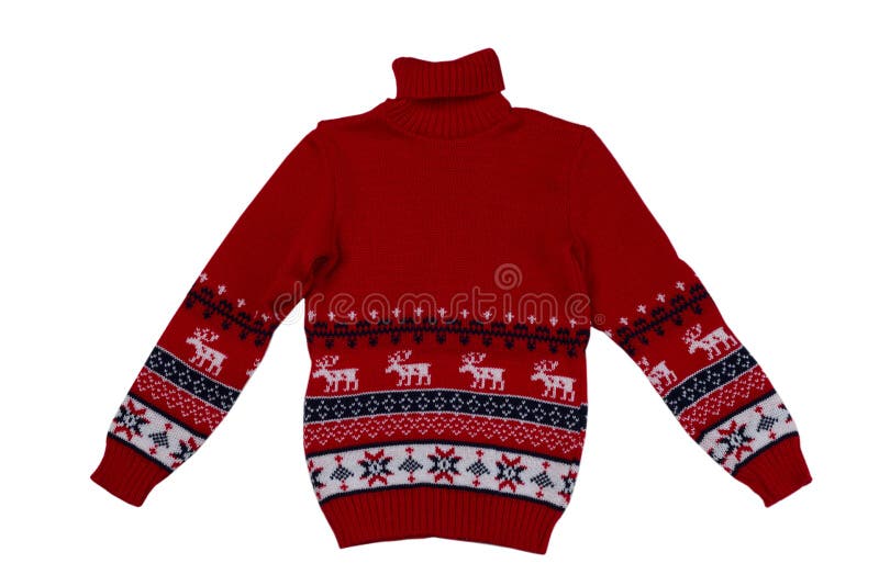 Red Knitted Sweater Background With Traditional Design Stock Photo