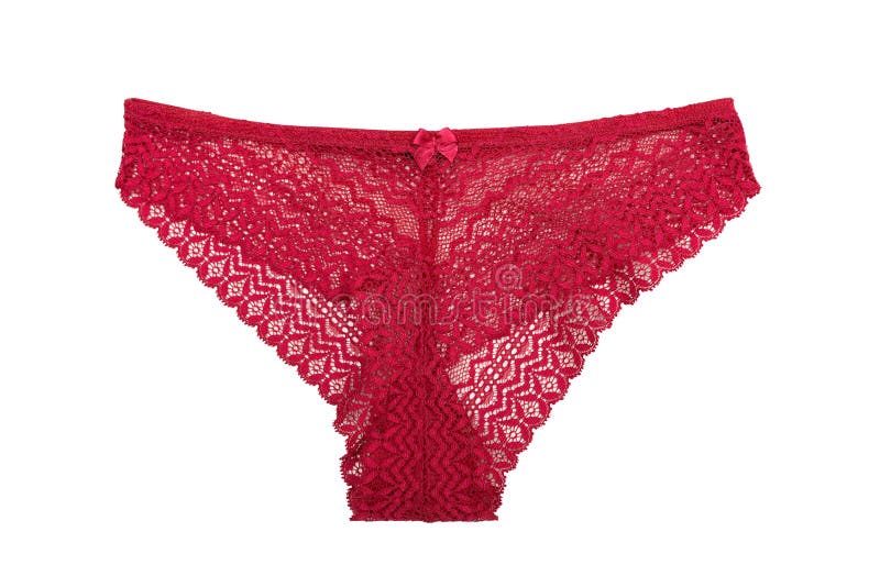 Red lace female panties. Isolate on white