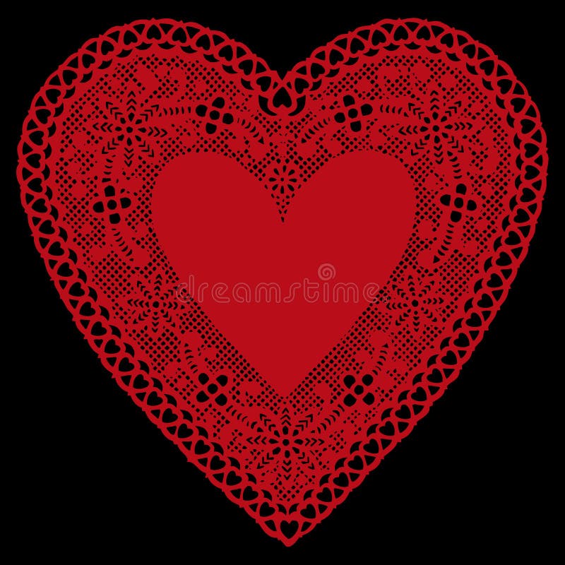 Red Lace Heart Doily on Black Background