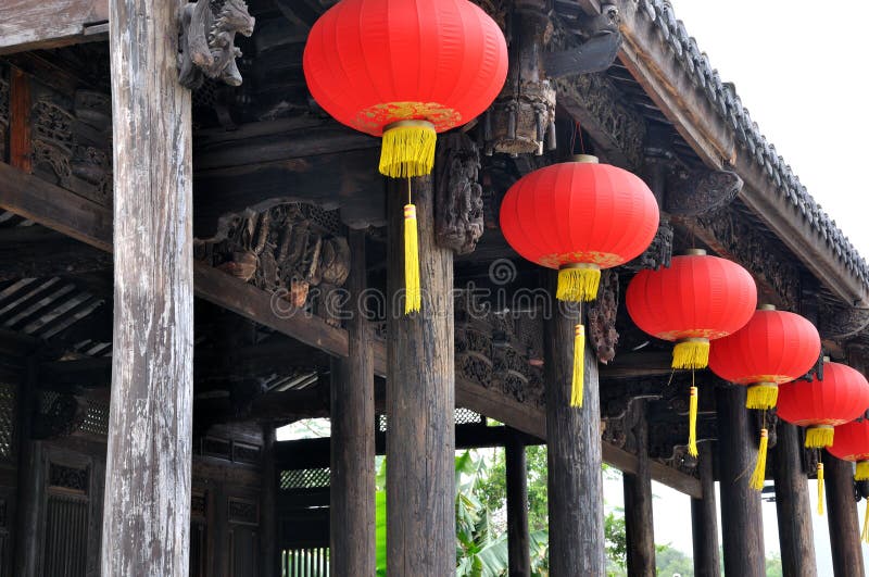 Red lantern on Chinese traditional architecture