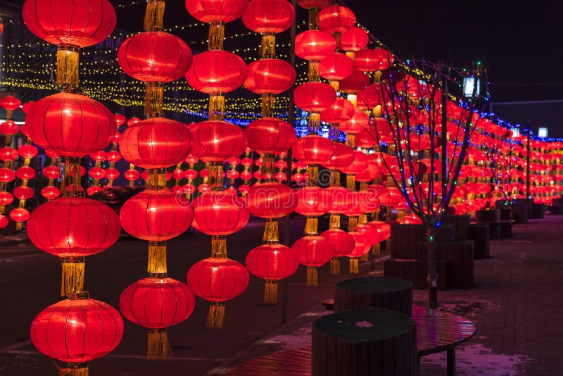 Red lanterns at night stock photo. Image of beautiful 139130348