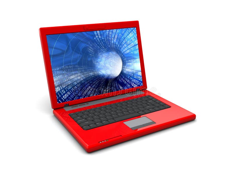 3d illustration of red laptop computer over white background