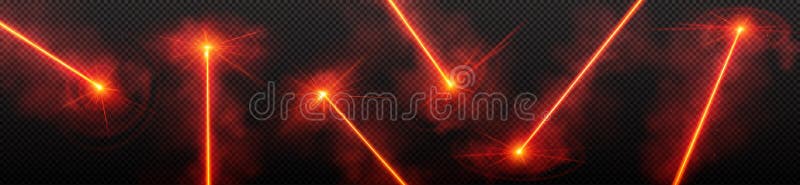 Red laser light beam effect, vector neon line set royalty free illustration